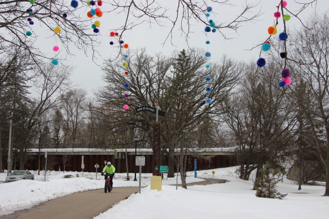 Colored Snow Balls for a gray day along the Greenway