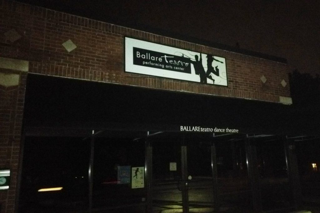 Ballare Teatre performing arts center sign at night